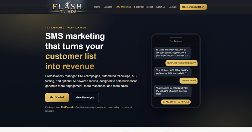 Flash TV Ads — SMS Marketing page by Wolf Pak Priconari